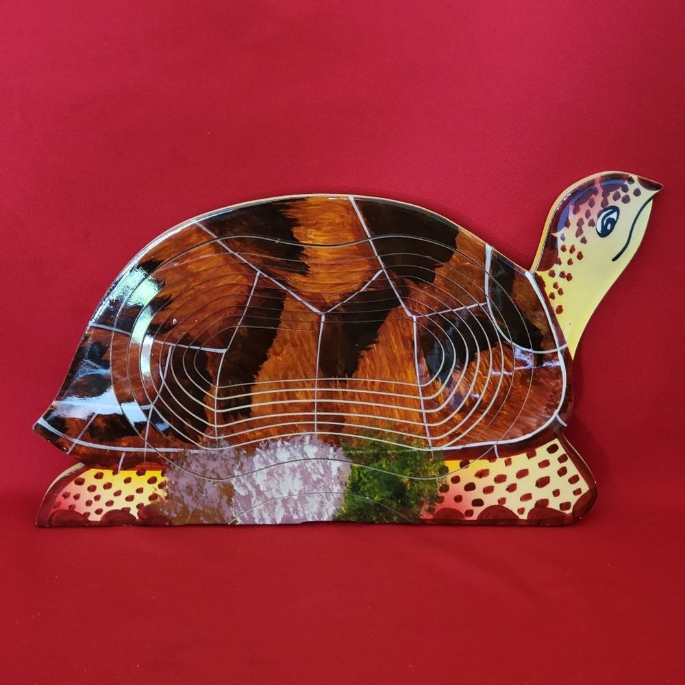 Wooden Collapsible Spiral Cut Turtle Bowl Basket Home Decor